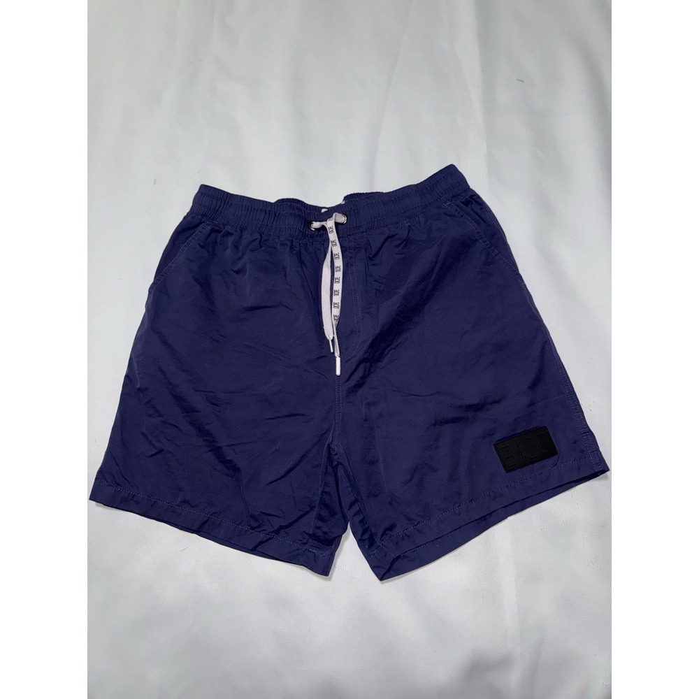 Dope Swim Shorts Men's Medium Blue Drawstring Quick Dry Logo Patch Trunk